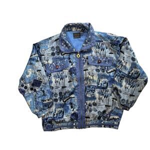 Mureli Blue Full Zip Jacket 100% SIlk Blue Small